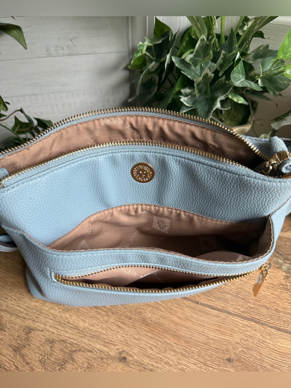 Anne Klein Light Blue Vegan Pebbled Leather Classic Crossbody Shoulder Bag - Picture 11 of 14